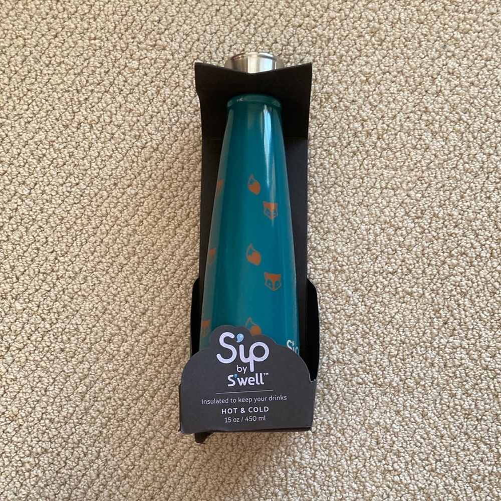 NEW Sip By S’well 15 oz Water Bottle Insulated Sly Fox Teal Red Luxe Thermos NIB